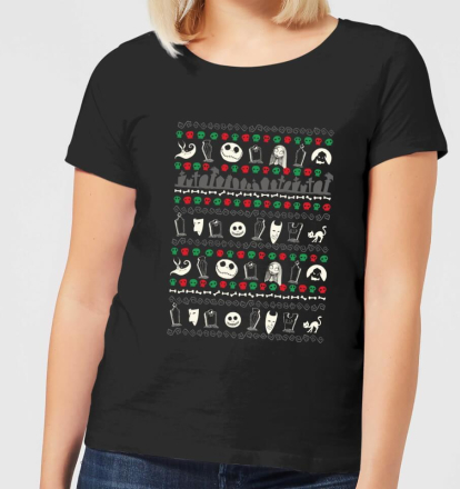 Nightmare Before Christmas Jack Sally Zero Faces Women's T-Shirt - Black - 5XL