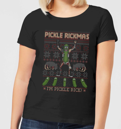 Rick and Morty Pickle Rick Women's Christmas T-Shirt - Black - XL