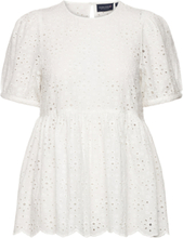 Nova Broderie Anglaise Top Tops Blouses Short-sleeved White Lexington Clothing