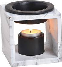 Vierkante geurbrander/oliebrander keramisch marmer wit 10 cm