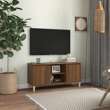 vidaXL TV-bänk med massiva träben brun ek 103,5x35x50 cm
