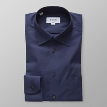 Eton Classic fit Marinblå hundtandsmönstrad satängskjorta