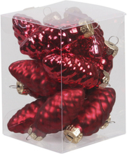 12x stuks glazen dennenappels kersthangers rood 6 cm mat/glans