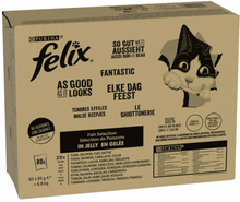 Megapack Felix "So gut wie es aussieht" Pouches 80 x 85 g - Fisch Mix I (Thunfisch, Lachs, Kabeljau, Seelachs)