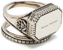 Alexander McQueen Gravert logo Signet Ring Silver