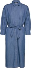 Cotton Denim Midi Dress With Tie Belt Knälång Klänning Blue Esprit Collection