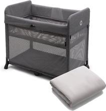 bugaboo Stardust Grey Melange Travel Cot med Stardust Mineral Cotton Fitted Sheet White