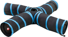 vidaXL 4-vägs kattunnel svart och blå 25 cm polyester