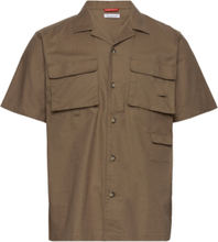 Wave Utility Stretch Canvas Box Fit Tops Shirts Short-sleeved Khaki Green Knowledge Cotton Apparel