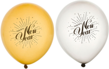 6 stk Silver- och Guldfärgade Happy New Year Ballonger 30 cm