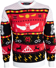 Harry Potter Hogwarts Christmas Knitted Jumper - Red - L