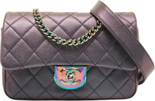 Chanel Metallic Iridescent Quilted Goatskin Leather Small Double Carry Waist Flap Bag