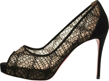 Christian Louboutin Black Lace and Suede Very Lace Peep Toe Pumps