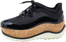Miu Miu Black Fabric and Patent Leather Astro Cork Platform Sneakers