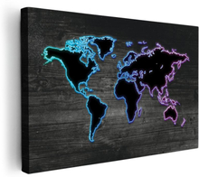Premium Canvastavla - Världskarta Neon