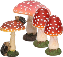 Decoratie paddenstoelen setje met 3x gewone paddenstoel en 1x met een egeltje