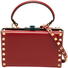 Valentino Red Leather Rockstud Alcove Top Handle Bag
