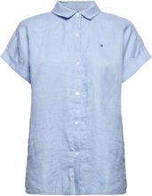 Linen Shirt Grown-On Sleeve T-shirts & Tops Short-sleeved Blå Tommy Hilfiger*Betinget Tilbud