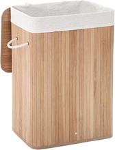 Tvättkorg - bambu - vikbar handfat - med lock - avtagbar bomullstvättväska - 72 l