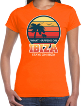 Ibiza zomer t-shirt / shirt What happens in Ibiza stays in Ibiza oranje voor dames