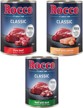 Rocco Classic Probiermix 6 x 400 g - Exklusiv-Mix: Rind pur, Rind/Lachs, Rind/Ente