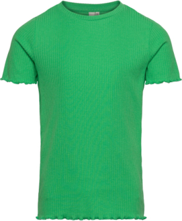 Pkdora Ss O-Neck Solid Rib Top T-shirts Short-sleeved Grønn Little Pieces*Betinget Tilbud