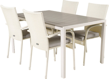 ANNA BREAK Matbord 150x90 cm + 4 stolar - Vit/Grå | Utemöbler