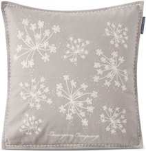 Flower Embroidered Linen/Cotton Pillow Cover Home Textiles Cushions & Blankets Cushion Covers Grå Lexington Home*Betinget Tilbud