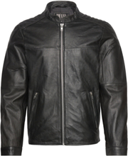 Adam Zipped Leather Jacket Læderjakke Skindjakke Black Jofama
