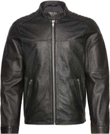 Adam Zipped Leather Jacket Skinnjakke Skinnjakke Svart Jofama*Betinget Tilbud