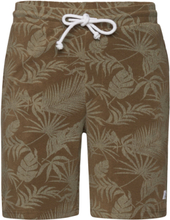 Casual Printed Terry Short - Gots/V Bottoms Shorts Sweat Shorts Khaki Green Knowledge Cotton Apparel