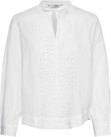 Embroidered Cotton Blouse Tops Blouses Long-sleeved White Esprit Casual