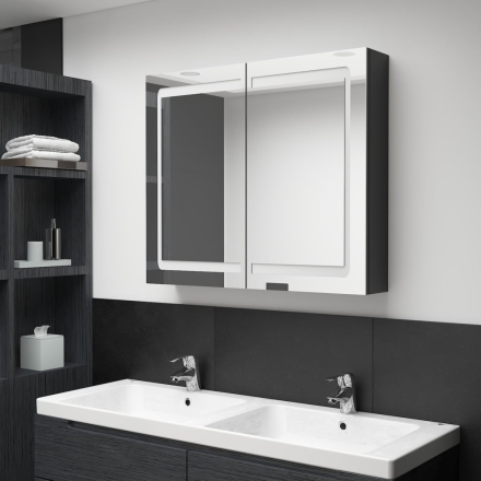 vidaXL Spegelskåp med LED blank svart 80x12x68 cm