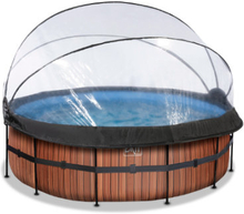 EXIT Frame Pool ø427x122cm (12v Sand filter) - træoptik + soltag + varmepumpe