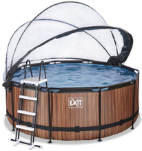 EXIT Wood Pool ø360x122cm med overdækning, Sand filter- og varmepumpe, brun
