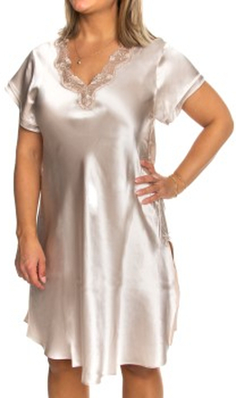Lady Avenue Pure Silk Nightgown With Lace Champagne silke Large Dam