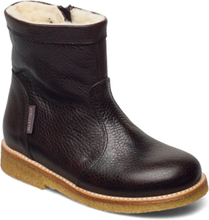 Boots - Flat - With Zipper Vinterstøvletter Pull On Brun ANGULUS*Betinget Tilbud