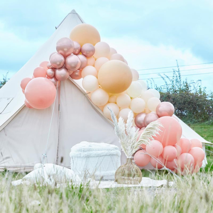 Stor ballongbåge roséguld & beige, 200 ballonger
