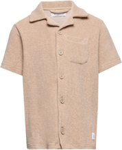 Terry Short Sleeve Shirt - Gots/Veg Tops Shirts Short-sleeved Shirts Beige Knowledge Cotton Apparel