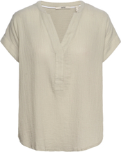 Textured Cotton Blouse Blouses Short-sleeved Grønn Esprit Casual*Betinget Tilbud