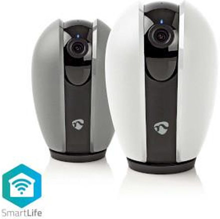 Nedis SmartLife Inomhus Kamera | Wi-Fi | Full HD 1080p | Panorera lutning | microSD (ingår inte) / Molnlagring (tillval) | Nattsikt | Android- / IOS | Mörkgrå / Vit