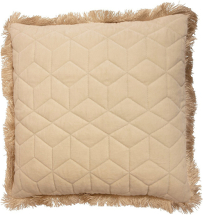 Day Quilted Velvet Cushion Fringes Home Textiles Cushions & Blankets Cushion Covers Beige DAY Home*Betinget Tilbud