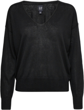 Linen Blend Lightweight V-Neck Sweater Pullover Svart GAP*Betinget Tilbud