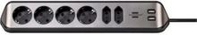 Brennenstuhl Estilo 6-vägs hörnuttagslist med högkvalitativ rostfri yta för kök och kontor (skrivbordsuttag med 4x skyddskontaktuttag, 2x Euro-uttag, inkl. USB-laddningsfunktion)