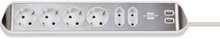 Brennenstuhl Estilo 6-vägs hörnuttagslist med högkvalitativ rostfri yta för kök och kontor (skrivbordsuttag med 4x skyddskontaktuttag, 2x Euro-uttag, inkl. USB-laddningsfunktion) silver/vit