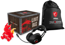 MSI Loot Box. Gaming-rygsæk, gaming-headset, MSI Dragon-bamse.