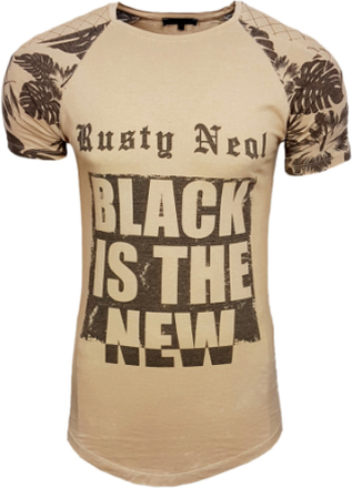 RUSTY NEAL R-15067 Rundhals-Shirt ausdrucksstarkes Herren Sommer-Shirt mit Statement-Print Beige