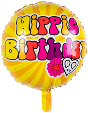 Hippie Birthday - Rund Gul/Orange Folieballong med Flerfarget Skrift 45 cm