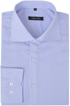 Businessherreskjorte stribet hvid og lyseblå str. S
