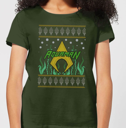 DC Aquaman Knit Women's Christmas T-Shirt - Forest Green - XL - Forest Green